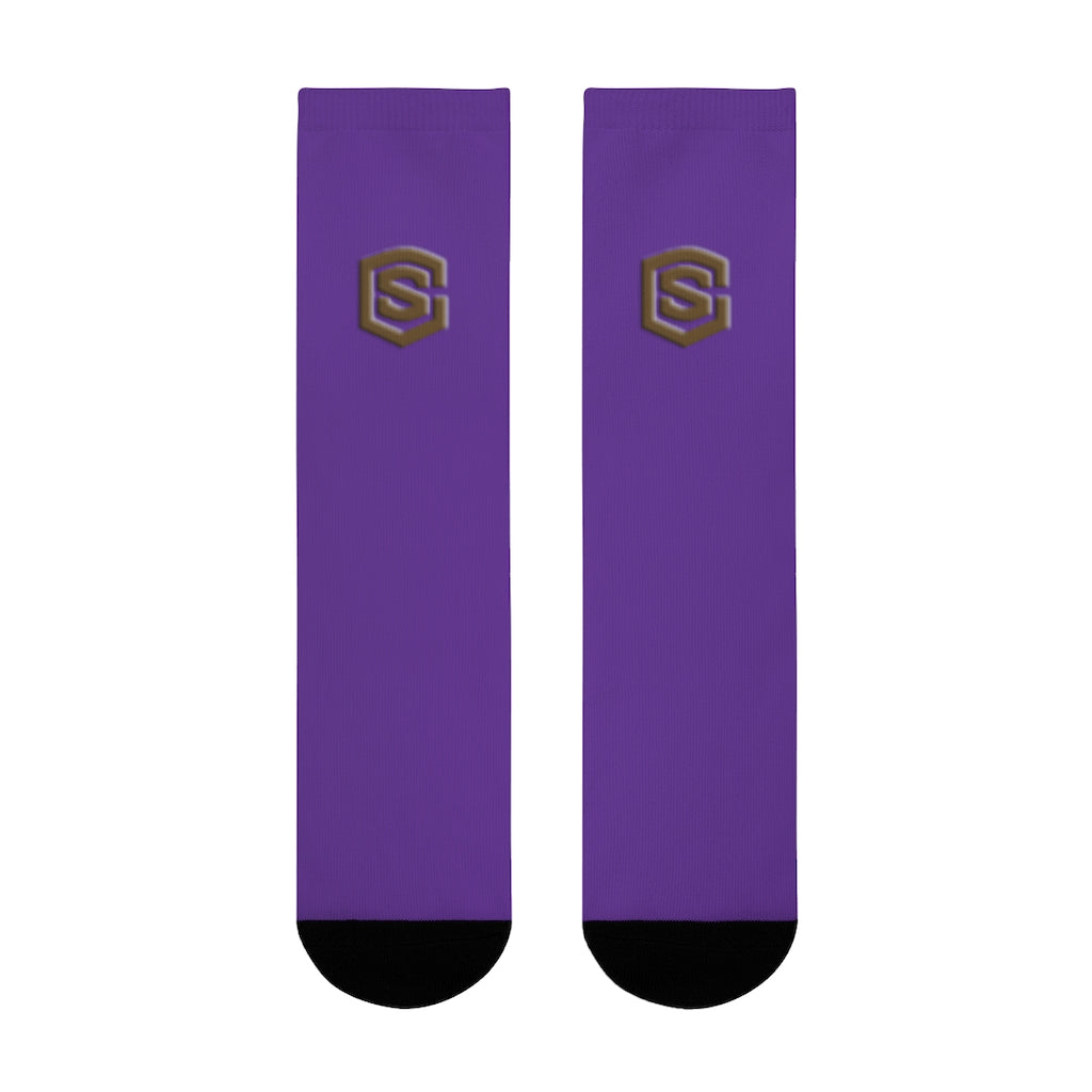 Purple Sublimation Crew Socks (EU) Brown Logo