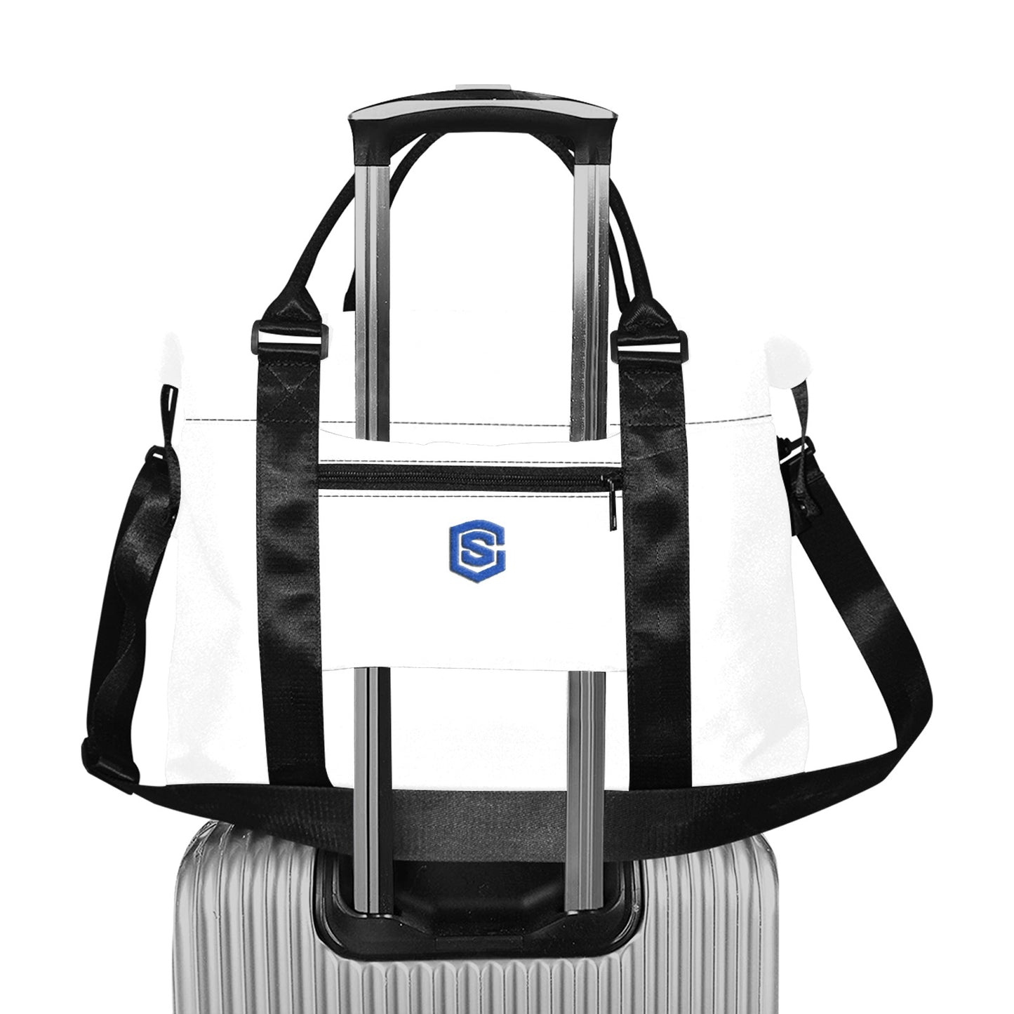White Large Capacity Duffle Bag With Blue Logo Large Capacity Duffle Bag(Model1715)