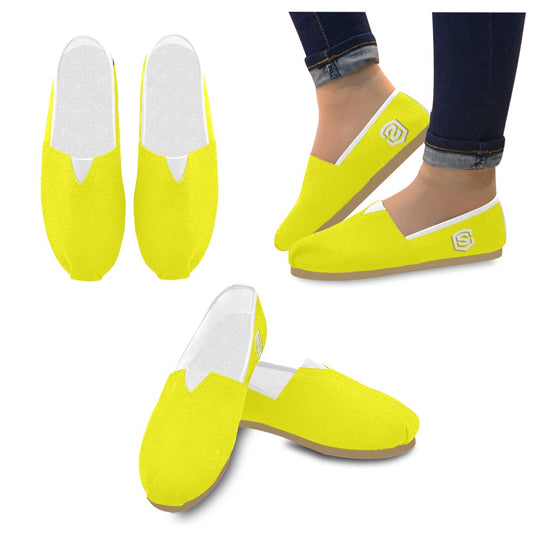 YELLOW casual shoes for women WITH WHITE LOGO Casual Canvas Women's Shoes (Model 004) (Designs are mirrored)