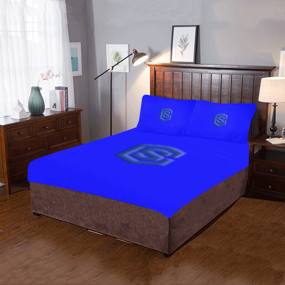 Blue 3-Piece Bedding Set (1 Duvet Cover 86"x70"; 2 Pillowcases 20"x30")(One Side) wtih Blue Logo 3-Piece Bedding Set (1 Duvet Cover 86"x70"; 2 Pillowcases 20"x30")(One Side)