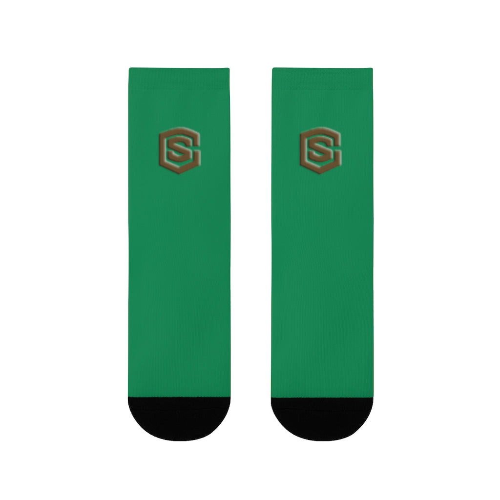 Green Sublimation Crew Socks (EU) Brown Logo