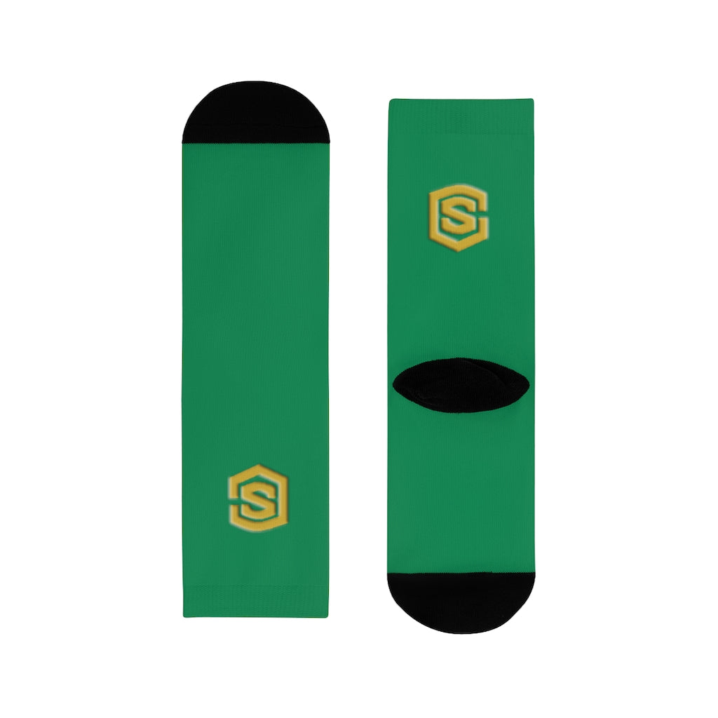 Green Sublimation Crew Socks (EU) Gold Logo