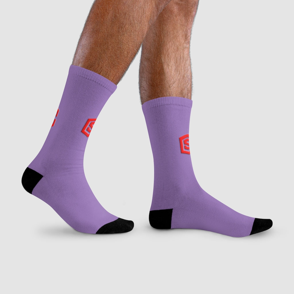 Purple Sublimation Crew Socks (EU) Red Logo