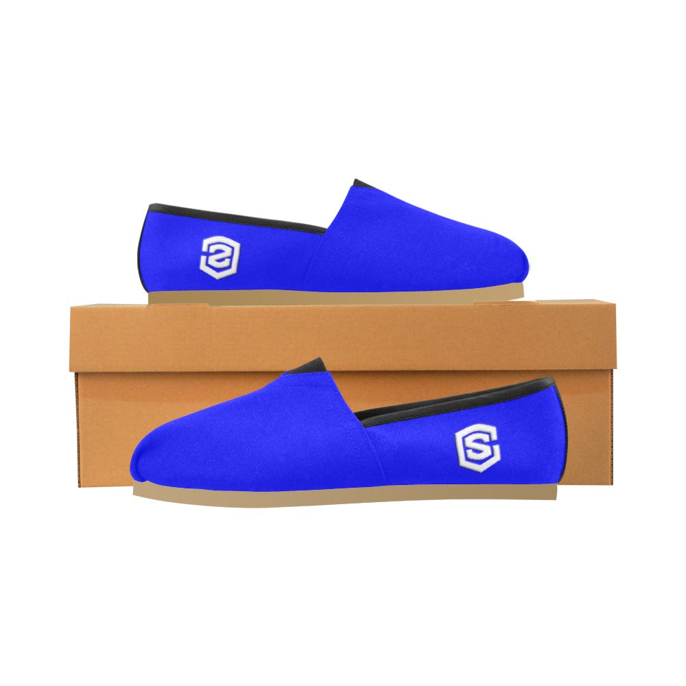 BLUE casual shoes for women WITH WHITE LOGO Casual Canvas Women's Shoes (Model 004) (Designs are mirrored)