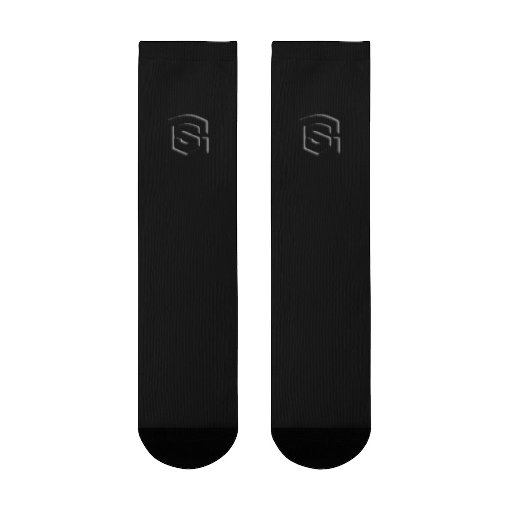 Black Sublimation Crew Socks (EU) Blue Logo