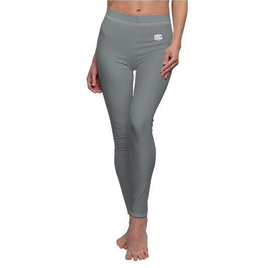 Grey Women's Cut & Sew Casual Leggings White logo