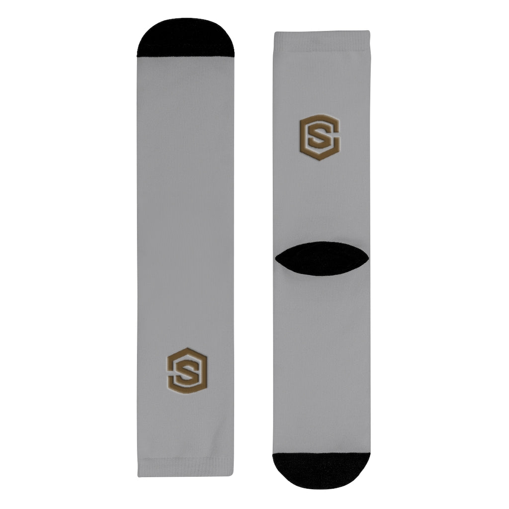 Light Grey Sublimation Crew Socks (EU) Brown Logo