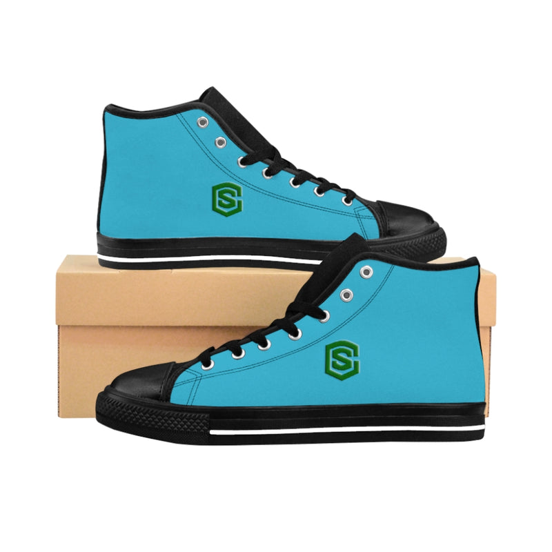 blue Men's High-top Sneakers - green logo