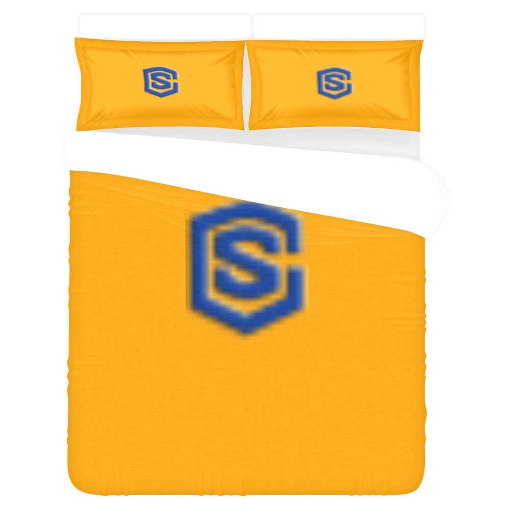 Orange 3-Piece Bedding Set (1 Duvet Cover 86"x70"; 2 Pillowcases 20"x30")(One Side) wtih Blue Logo 3-Piece Bedding Set (1 Duvet Cover 86"x70"; 2 Pillowcases 20"x30")(One Side)