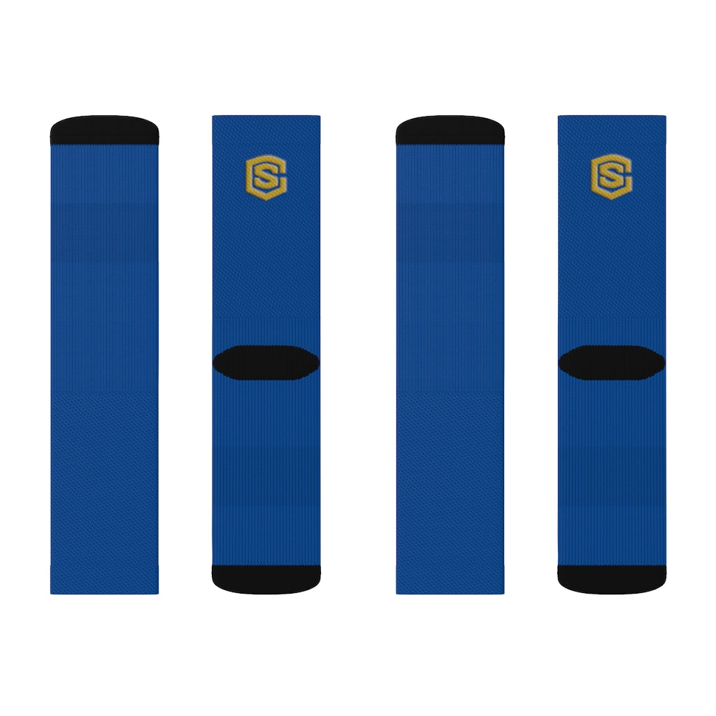 Blue Sublimation Socks Gold Logo