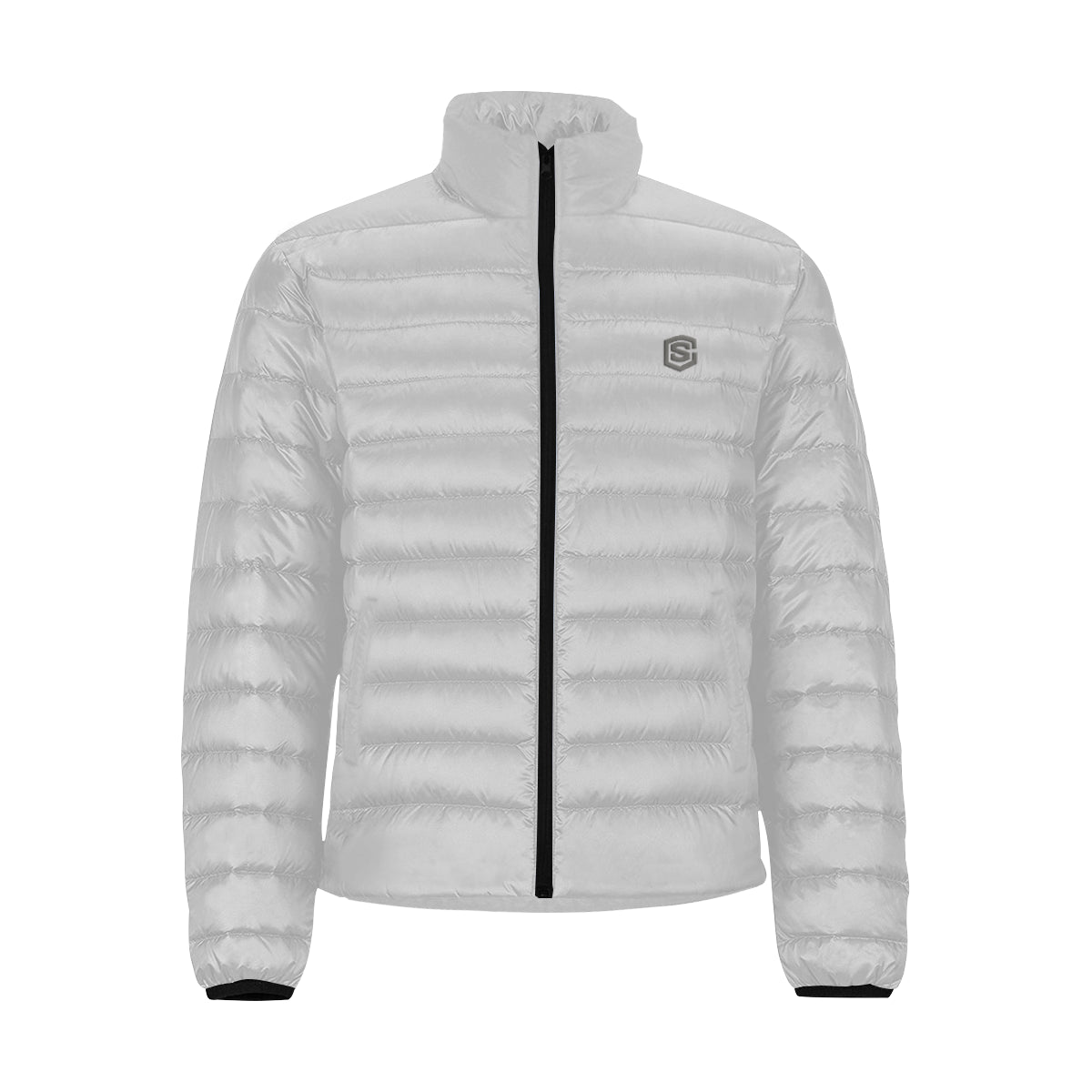 Grey Logo Men's Stand Collar Padded Jacket (Model H41)