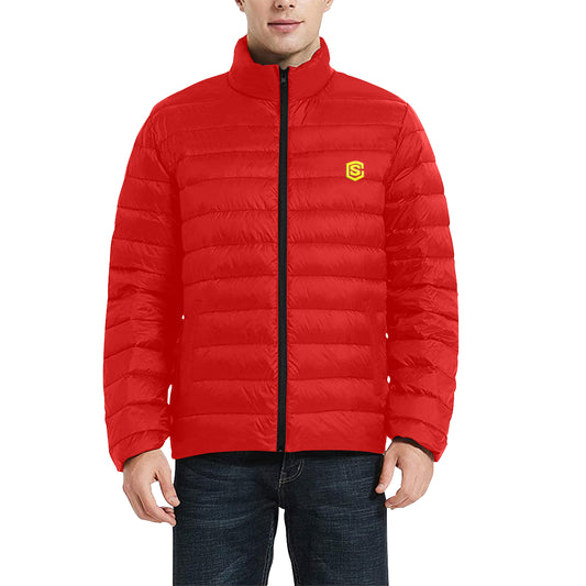 Yellow Logo Men's Stand Collar Padded Jacket (Model H41)