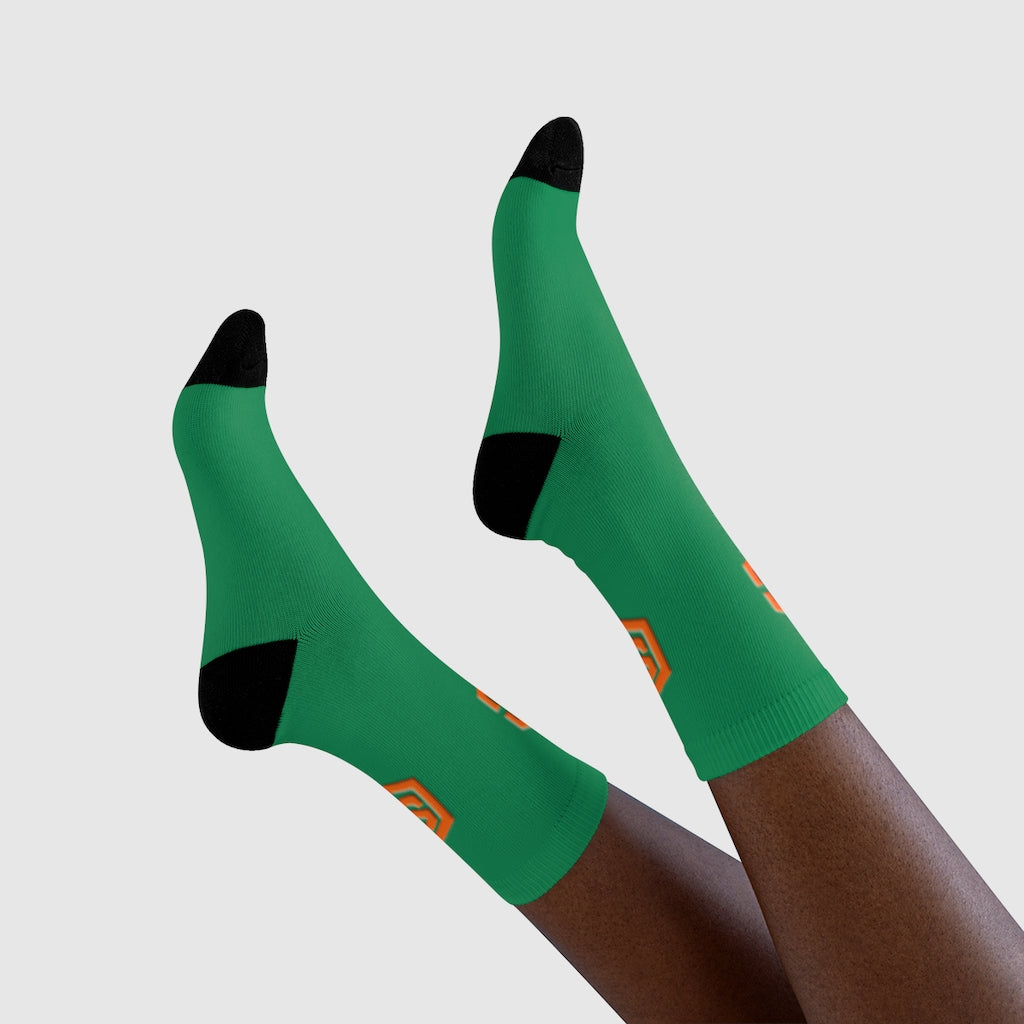 Green Sublimation Crew Socks (EU) Orange Logo