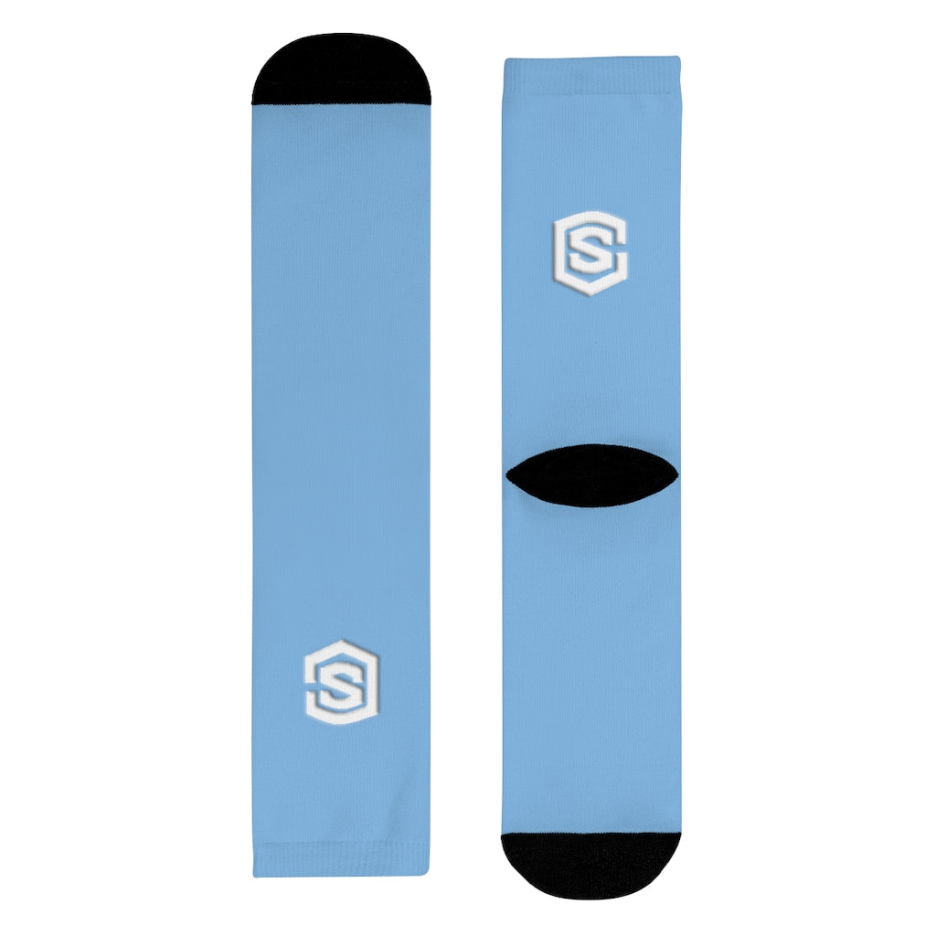 Blue Sublimation Crew Socks (EU) white Logo