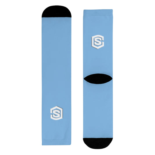 Blue Sublimation Crew Socks (EU) white Logo