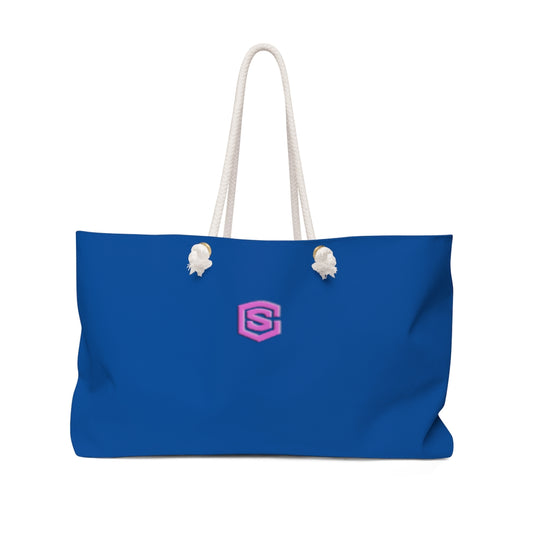Blue Weekender Bag Pink Logo