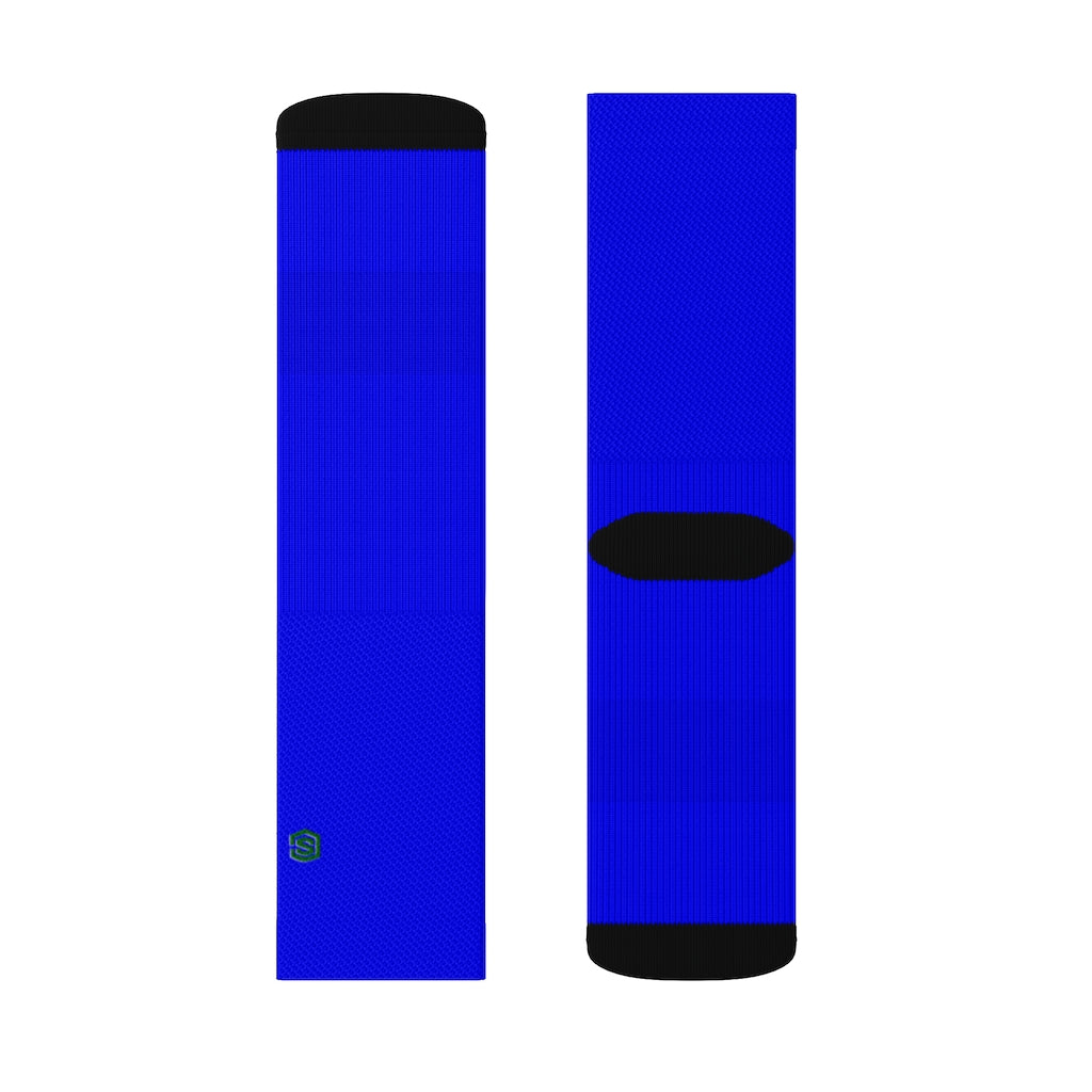 Blue Sublimation Socks with Green Logo