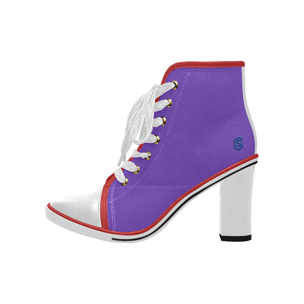 blue logo Women's Lace Up Chunky Heel Ankle Booties (Model 054)