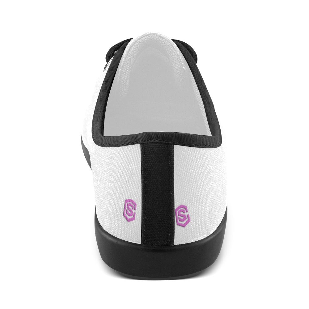 GRAY CANVAS KID SHOES pink logo Canvas Kid's Shoes (Model 016)