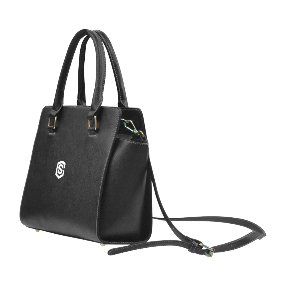 BLACK RIVET SHOULDER HANDBAG white logo Rivet Shoulder Handbag (Model 1645)