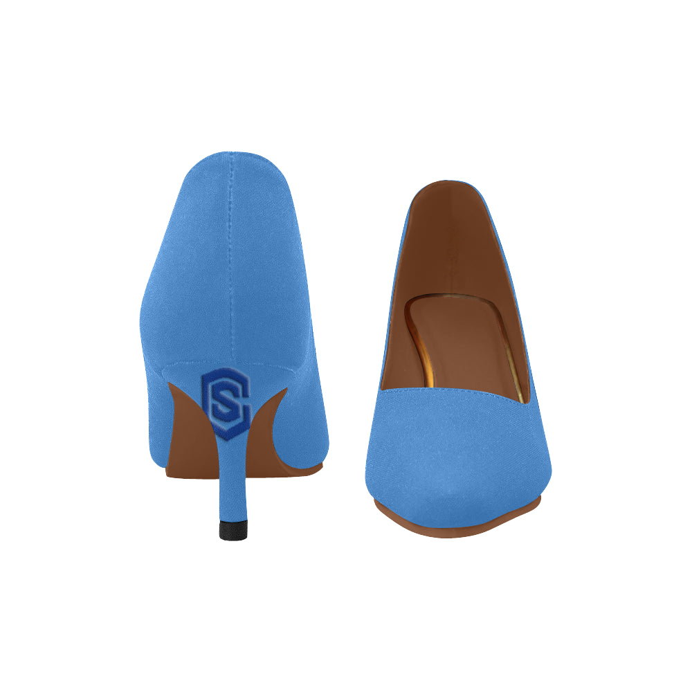 PINK Women's Pointed Toe Low Heel Pumps blue logo Women's Pointed Toe Low Heel Pumps (Model 053)