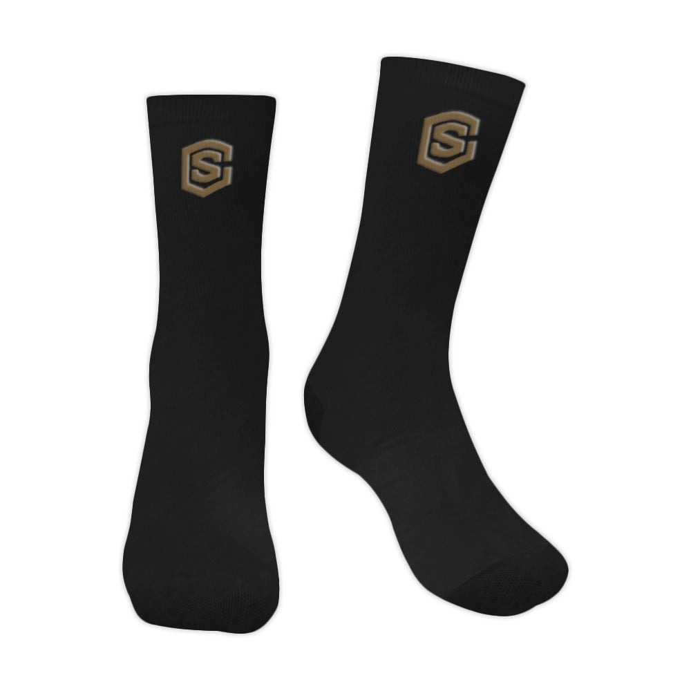 Black Sublimated Crew Socks (Made In USA) with Brown Logo Sublimated Crew Socks (Made In USA)