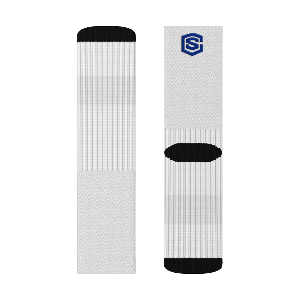 White Sublimation Socks Blue Logo