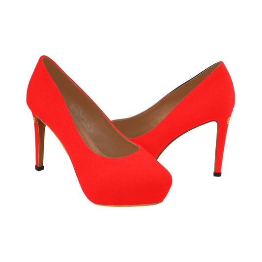 Red Women's Pumps With Gold Logo Women's High Heels (Model 044)