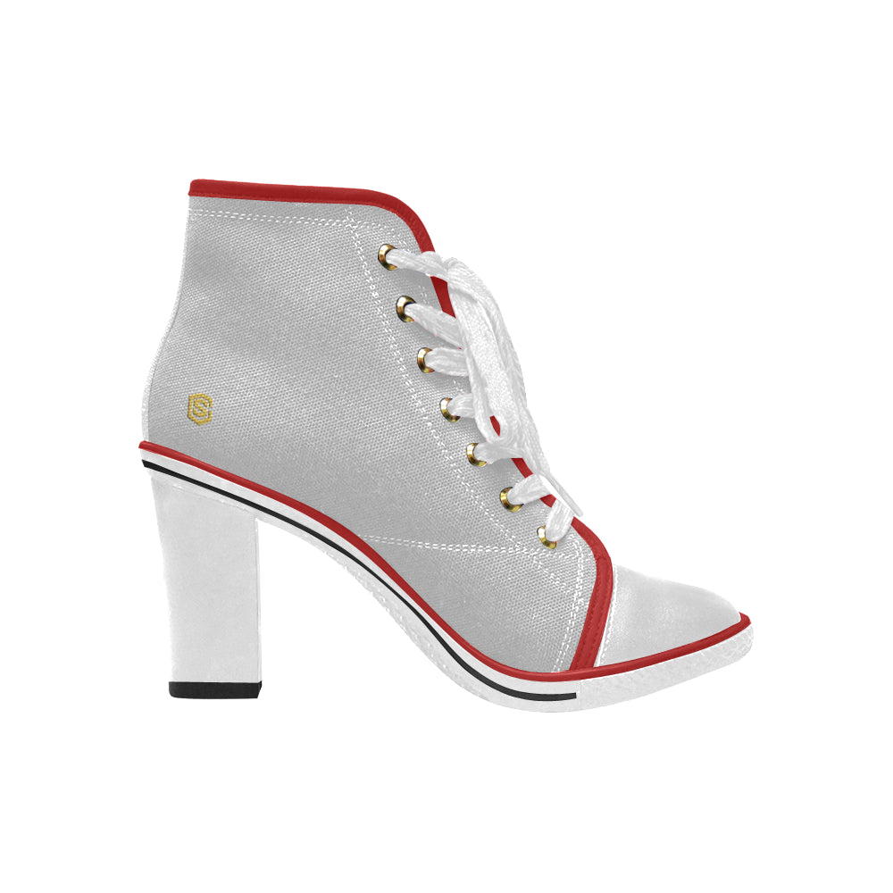 gold logo Women's Lace Up Chunky Heel Ankle Booties (Model 054)