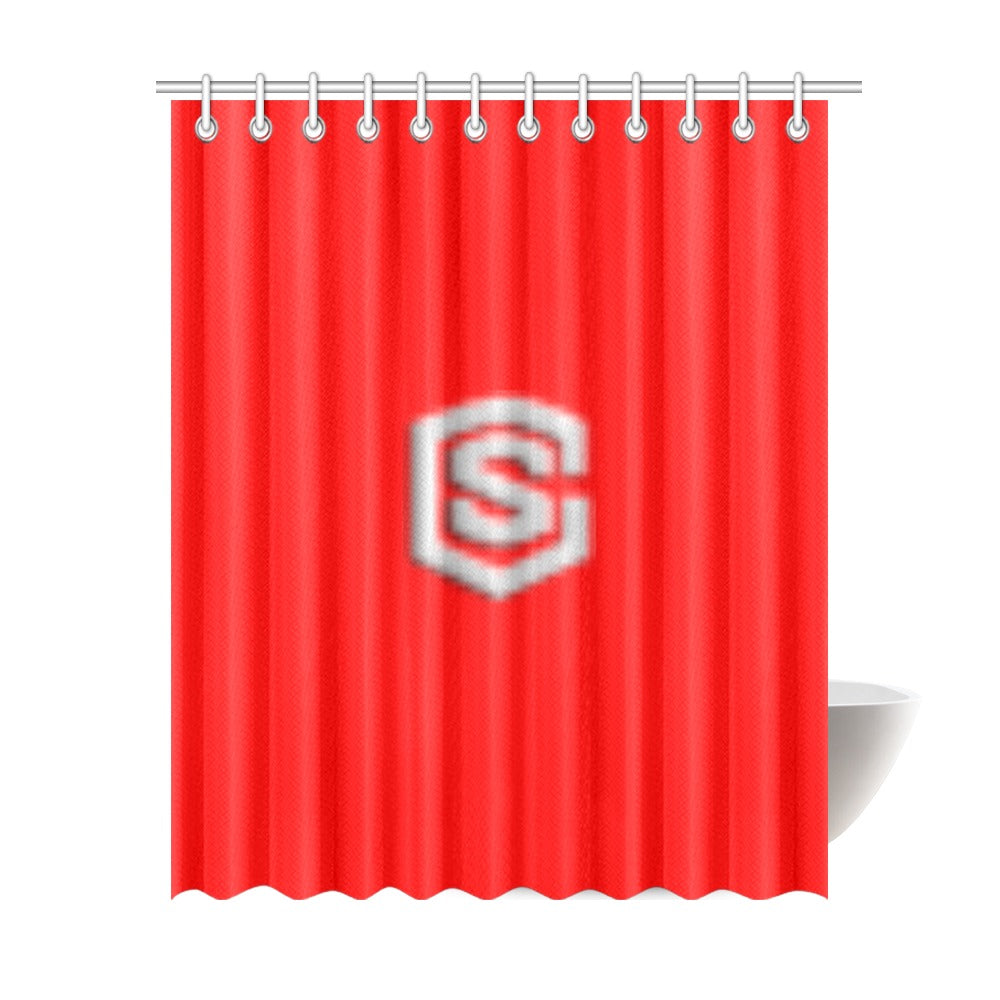 Red Shower Curtain 69"x84" with Silver Logo Shower Curtain 69"x84"