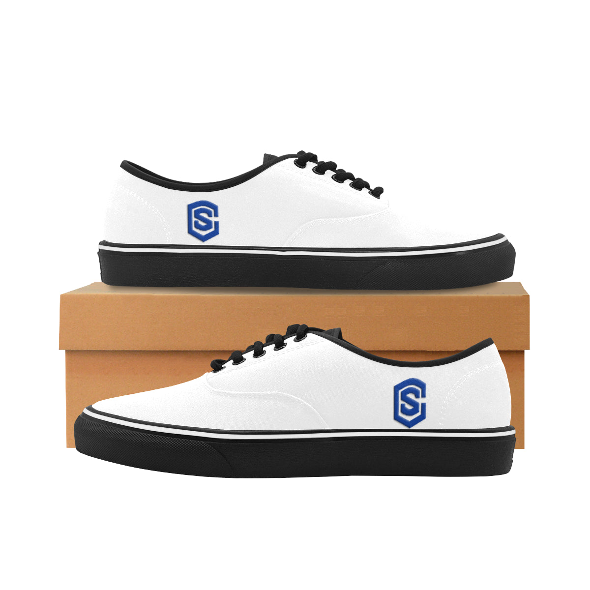 blue logo Classic Men's Canvas Low Top Shoes/Large (Model E001-4)