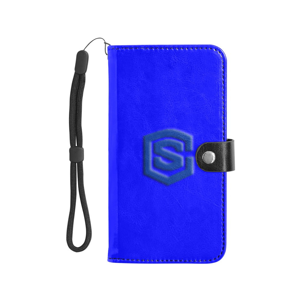 Blue Flip Leather Purse for Mobile Phone(Model1703)(Large) with Blue Logo Flip Leather Purse for Mobile Phone(Model1703)(Large)