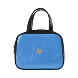 BLUE LEATHER TOP HANDLE HANDBAG  gold logo Leather Top Handle Handbag (Model 1662)