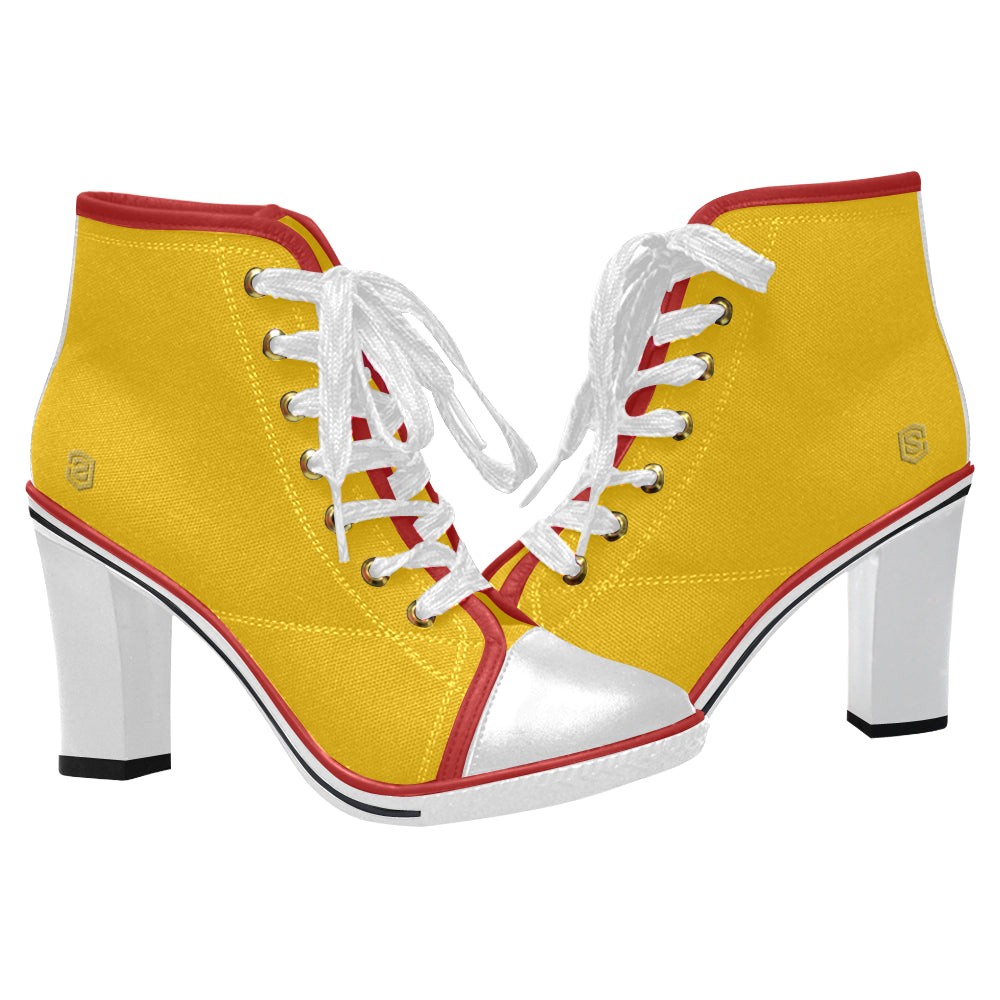 gold logo Women's Lace Up Chunky Heel Ankle Booties (Model 054)