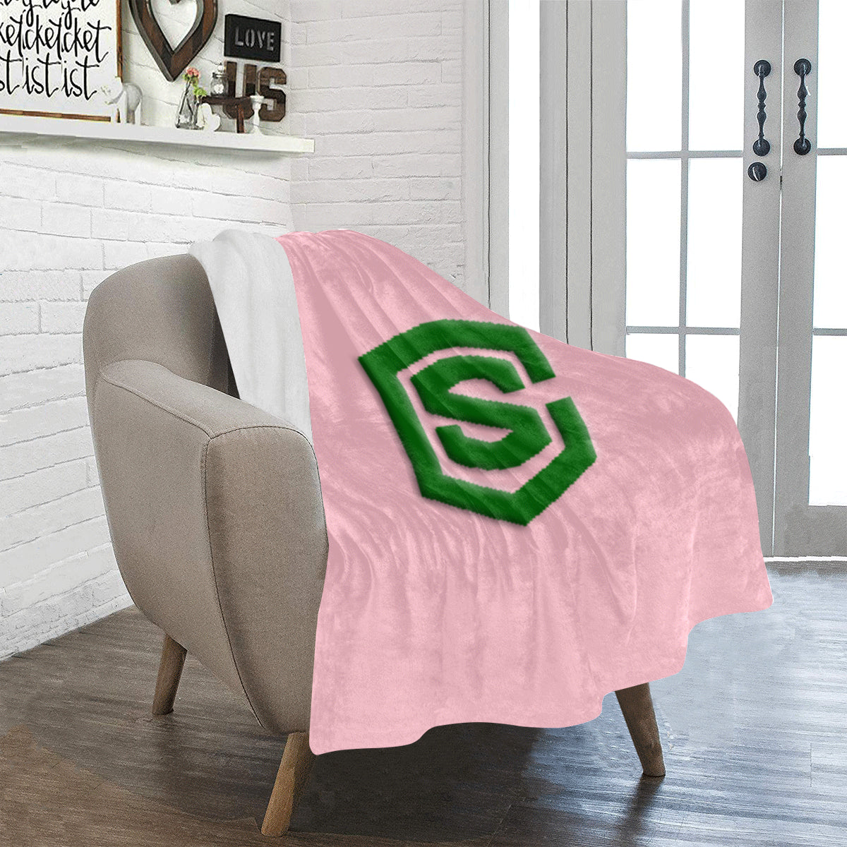 Pink Ultra-Soft Micro Fleece Blanket with Green Logo Ultra-Soft Micro Fleece Blanket 30"x40"