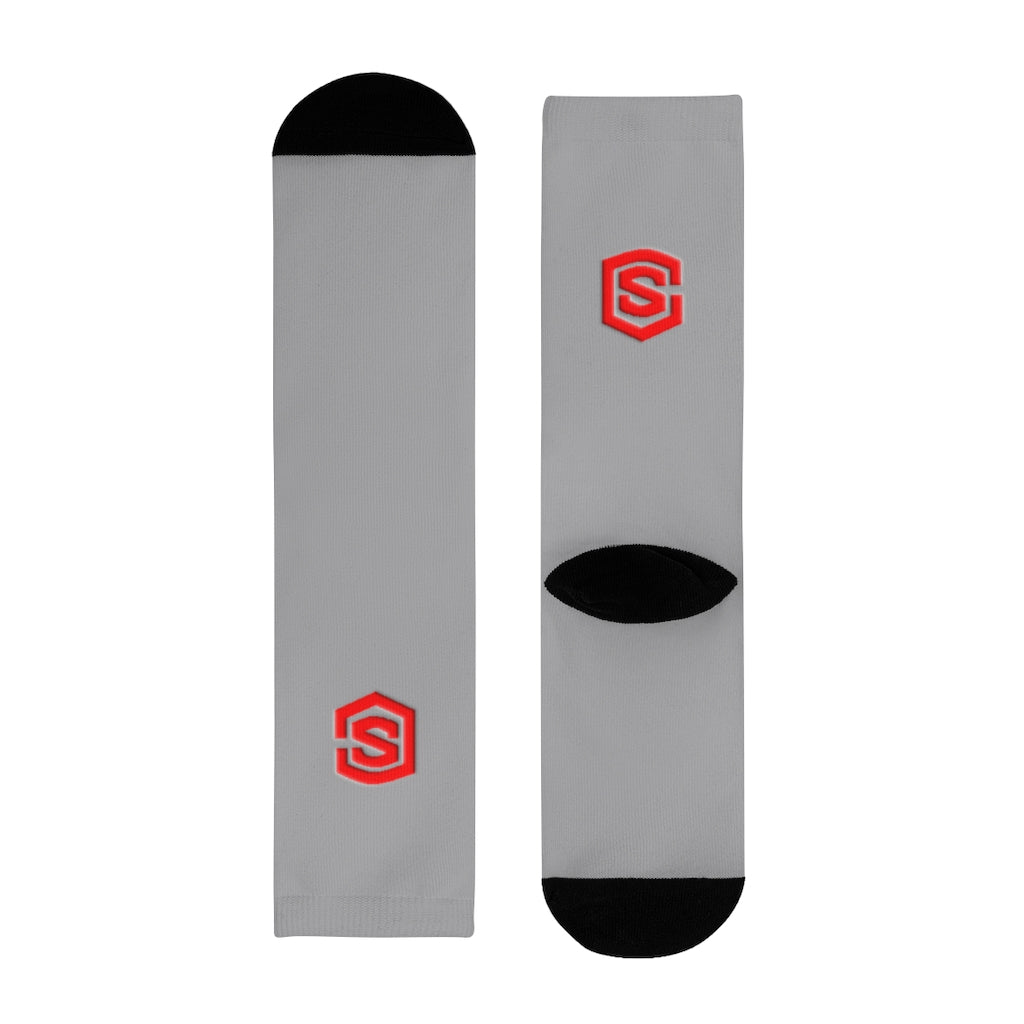 Grey Sublimation Crew Socks (EU) Red Logo
