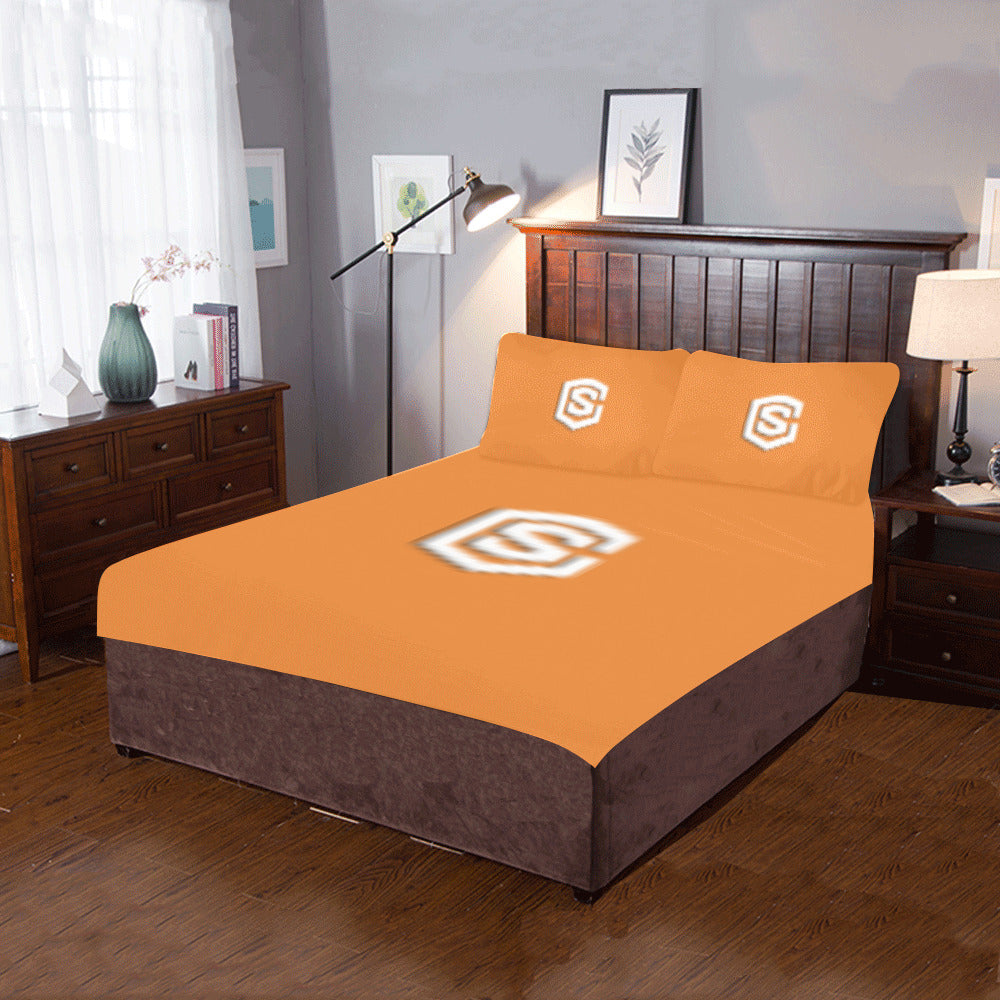 Orange Duvet Cover White Logo 3-Piece Bedding Set (1 Duvet Cover 86"x70"; 2 Pillowcases 20"x30")(One Side)