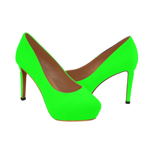 Green Women's High Heels With White Logo Women's High Heels (Model 044)