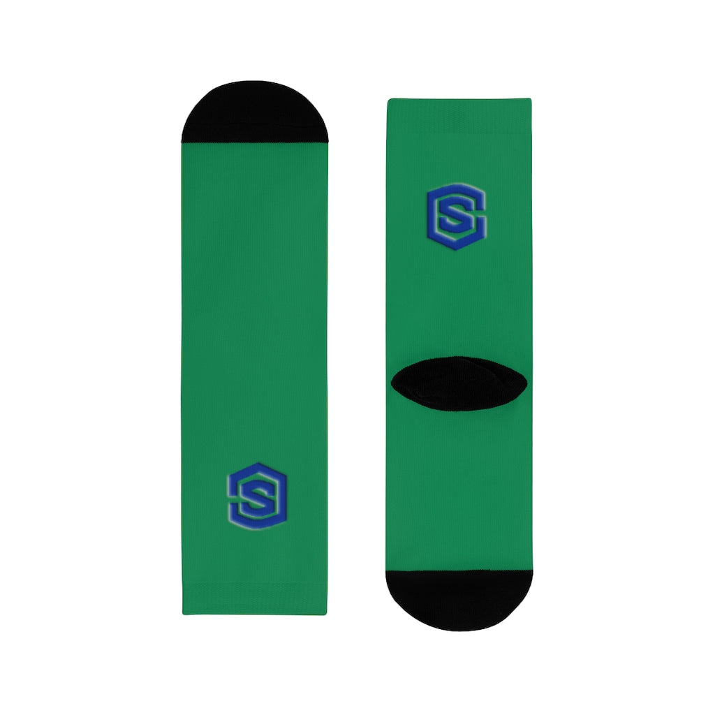 green Sublimation Crew Socks (EU) Blue Logo