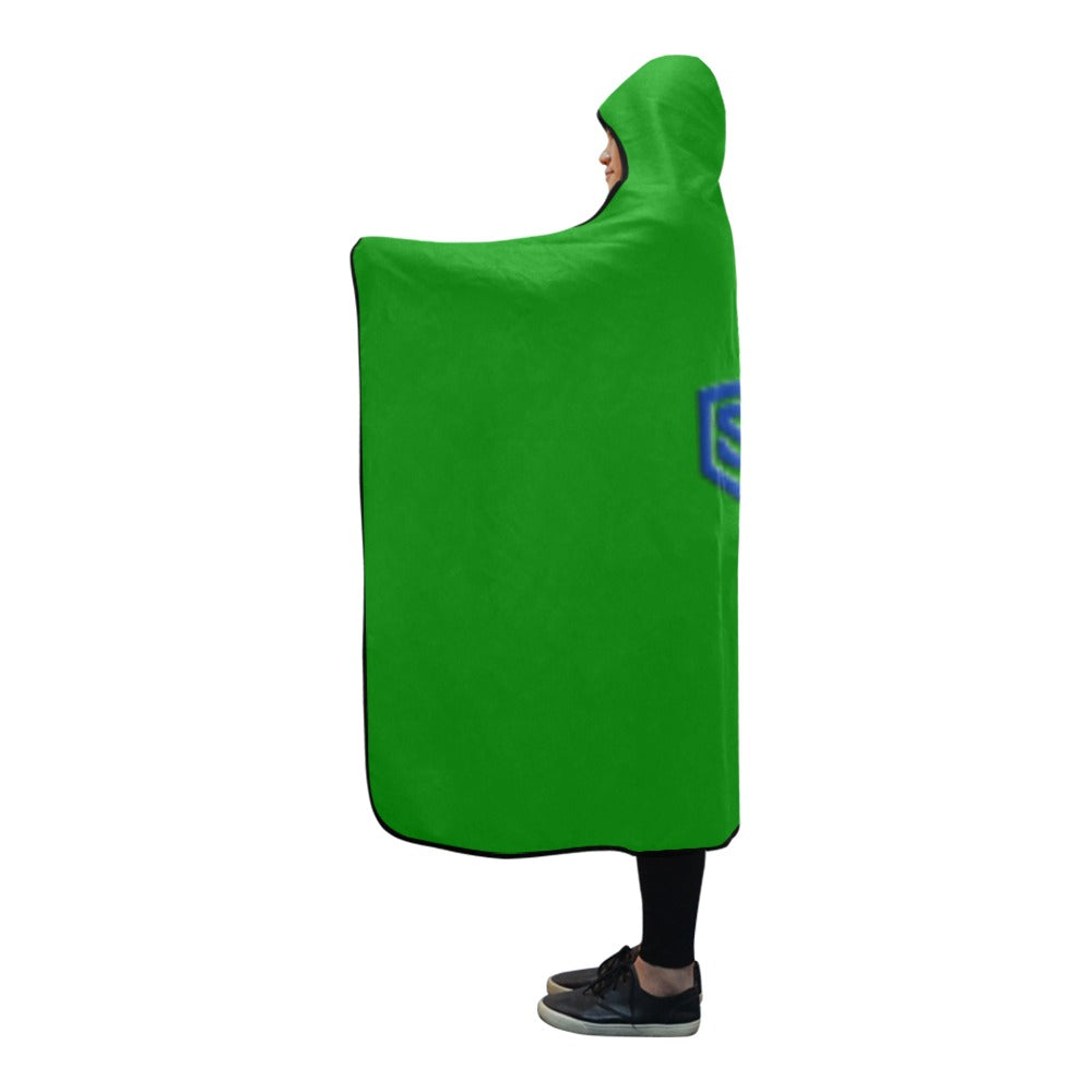 GREEN Hooded Blanket WHITH BLUE  LOGO Hooded Blanket 80"x56"
