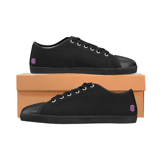 BLACK CANVAS KID SHOES pink logo Canvas Kid's Shoes (Model 016)