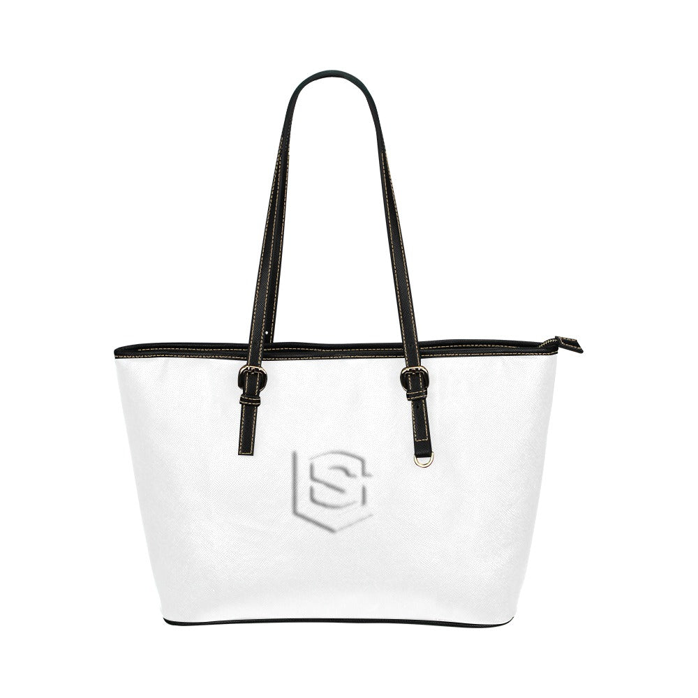 WHITE Leather Tote Bag WITH WHITE LOGO Leather Tote Bag (Model 1651) (Big)