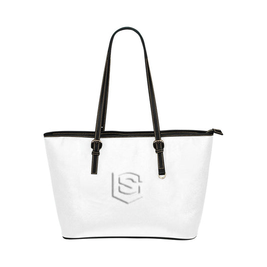 WHITE Leather Tote Bag WITH WHITE LOGO Leather Tote Bag (Model 1651) (Big)
