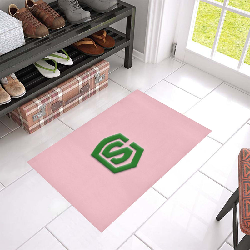 Pink Door Mat with Green Logo Doormat 24" x 16" (Sponge Material)