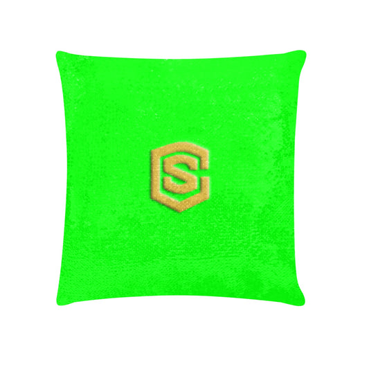 Green Custom Sequin Pillow with Gold Logo Custom Sequin Pillow Case 18"x18"