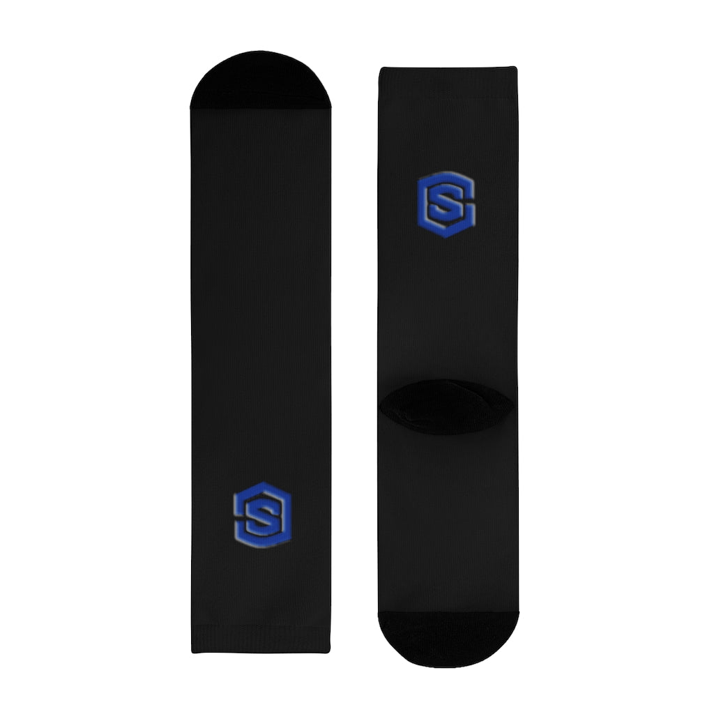Black Sublimation Crew Socks (EU) Blue Logo
