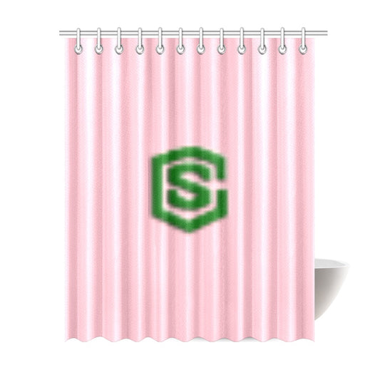 Pink Shower Curtain 69"x84" with Green Logo Shower Curtain 69"x84"