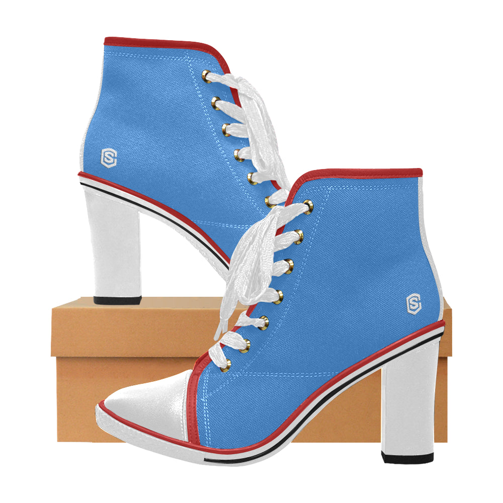 white logo Women's Lace Up Chunky Heel Ankle Booties (Model 054)