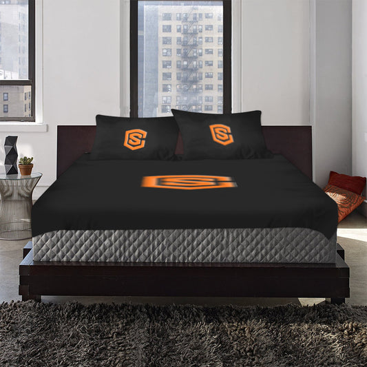 Black Duvet Cover Orange Logo 3-Piece Bedding Set (1 Duvet Cover 86"x70"; 2 Pillowcases 20"x30")(One Side)