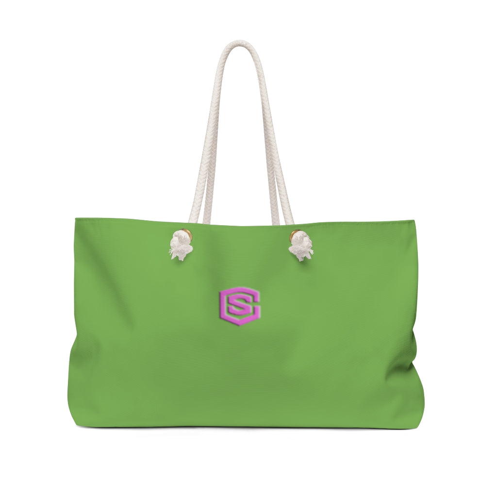 Green Weekender Bag Pink Logo